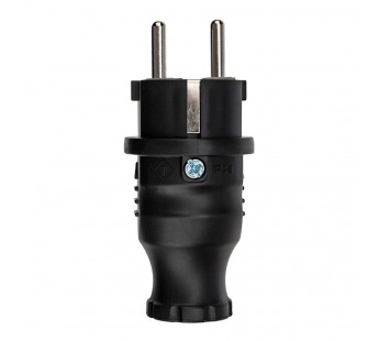 Электровилка на провод каучуковая с з/к 16A, IP44, чёрная "Rexant"#1633020