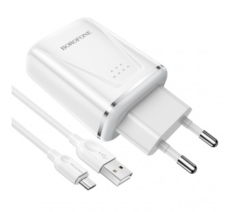 Адаптер Сетевой с кабелем Borofone BA54A Wide QC 2USB 18W (USB/Micro USB) (white) (133701)#1623409