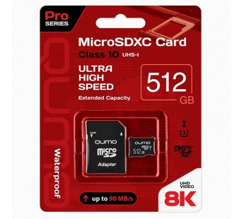 Карта флэш-памяти MicroSD 512 Гб Qumo +SD адаптер Pro seria UHS-1 U3#1632461