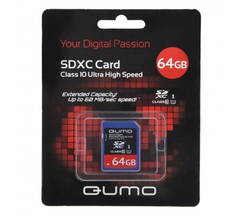 Карта флэш-памяти MicroSD 64 Гб Qumo +SD адаптер (class 10) UHS-1 (25461)#1632479