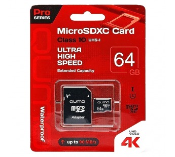 Карта флэш-памяти MicroSD 64 Гб Qumo +SD адаптер Pro seria UHS-1 U3#1632476