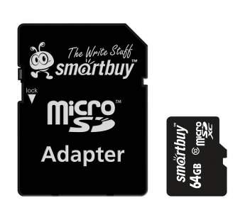Карта флэш-памяти MicroSD 64 Гб Smart Buy +SD адаптер (class 10) LE#1632719