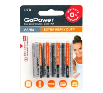 Батарейка AA R6 GoPower Heavy Duty 1.5V (4 шт. в блистере)#1630390