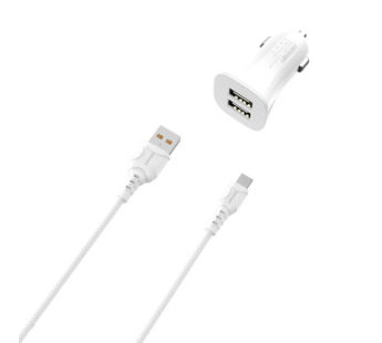                         Автомобильное ЗУ USB Denmen DZ06V + кабель Micro USB (2USB/3.1A) белый* #1806241