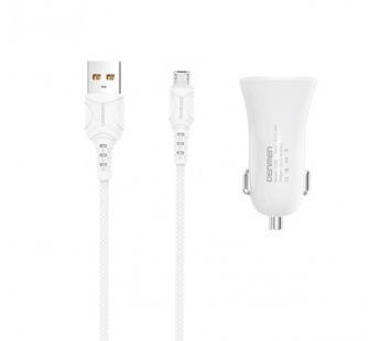                        Автомобильное ЗУ USB Denmen DZ06V + кабель Micro USB (2USB/3.1A) белый* #1691769