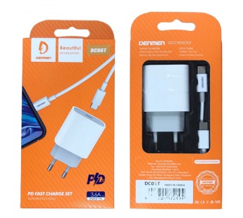                         Сетевое ЗУ USB Denmen DC06T PD + кабель Type-C (PD/3.6A) белый*#2041813