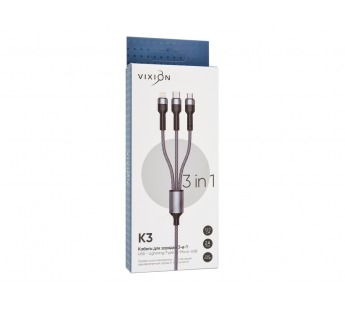 Кабель USB VIXION (K3) Lightning/micro/type-c (1.2м) (серый)#1635568