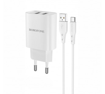                         Сетевое ЗУ USB Borofone BN2 + кабель Type-C (2USB/2.1A) белый#1635647