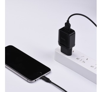                         Сетевое ЗУ USB Hoco C22A + кабель Micro USB (1USB/2.4A) черный#1635650