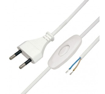 Шнур сетевой с выключателем, без розетки, кабель 2x0.5 мм², длина 1,8 метра, 2.5 A, белый "Rexant"#2114965