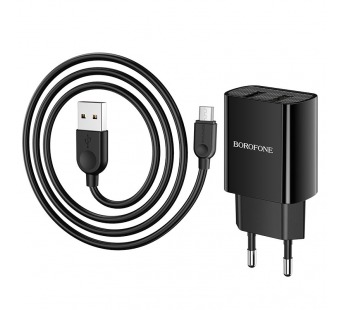 Адаптер Сетевой BOROFONE BA53A 2USB 2.4A + кабель Micro (черный)#1638101