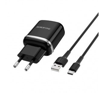 Адаптер Сетевой Borofone BA36A High 1USB/5V/3A QC3.0 +Type-C (black)#1645425