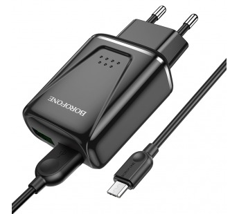 Адаптер Сетевой с кабелем Borofone BA54A Wide QC 2USB 18W (USB/Micro USB) (black) (133700)#1644483