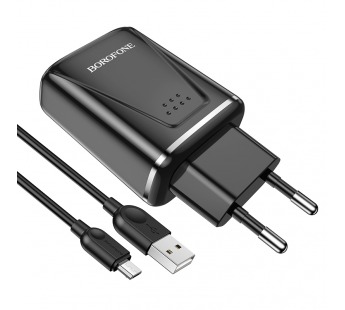 Адаптер Сетевой с кабелем Borofone BA54A Wide QC 2USB 18W (USB/Micro USB) (black) (133700)#1644482