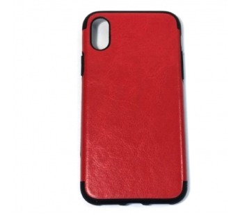 Чехол iPhone X/XS силикон+кожа красный#1762758