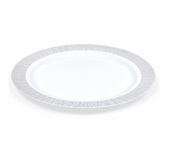 Тарелка кристалл пластик десертная D220мм (6шт) белая с серебряной луч каймой Complement 1/20/40уп#1668366