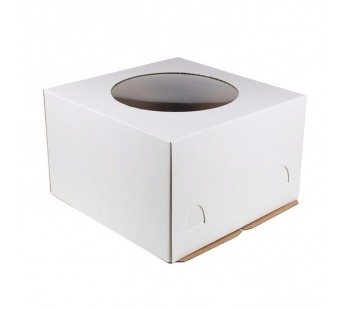Коробка под торт 300*300*190мм квад/белое дно без ламин + крышка с окном 1/5/50шт#1674443