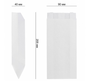 Пакет бумажный 20,5*9+4см плоское дно, белый жиростойкая 40г, б/печати 1/100/1600шт #1674143