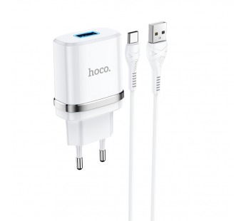 СЗУ HOCO N1 (1-USB/2.4A) + Type-C кабель (1м) (белый)#1669476