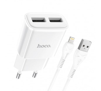 СЗУ HOCO C88A Star round (2-USB/2.4A) + Lightning кабель (1м) (белый)#1669521