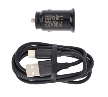 АЗУ VIXION U21c (2-USB/2.4A) + Type-C кабель кабель 1м короткий блок (черный)#1675973