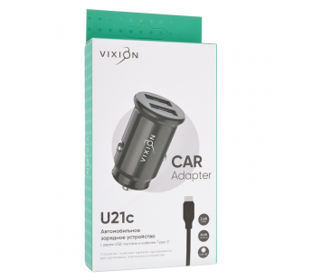 АЗУ VIXION U21c (2-USB/2.4A) + Type-C кабель кабель 1м короткий блок (черный)#1675972