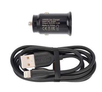 АЗУ VIXION U21i (2-USB/2.4A) + Lightning кабель кабель 1м короткий блок (черный)#1675977