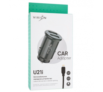 АЗУ VIXION U21i (2-USB/2.4A) + Lightning кабель кабель 1м короткий блок (черный)#1675976