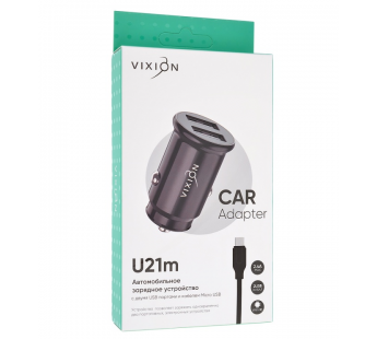 АЗУ VIXION U21m (2-USB/2.4A) + micro USB кабель 1м короткий блок (черный)#1675980