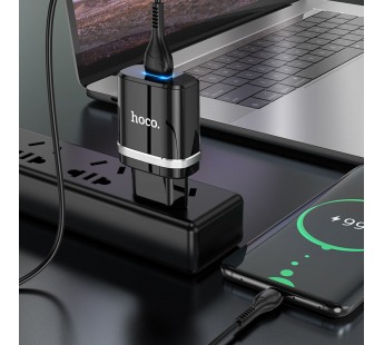 СЗУ HOCO N1 (1-USB/2.4A) + Type-C кабель (1м) (черный)#1676019