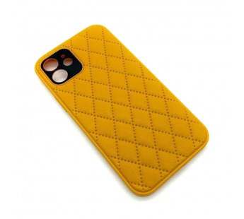 Чехол iPhone 12 Кожа Premium Ромб Желтый#1680413