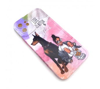 Чехол iPhone 12 Силикон Print (Girl and Dog) Colorful#1680459
