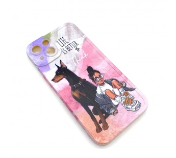 Чехол iPhone 13 Силикон Print (Girl and Dog) Colorful#1680451