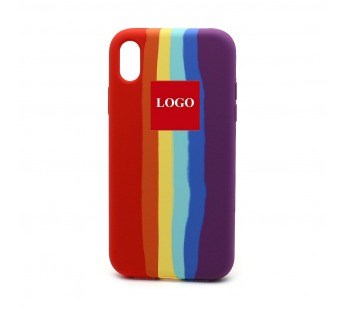 Чехол Silicone Case с лого для Apple iPhone XR (полная защита) (Rainbow001) красно фиолетовый#1939642