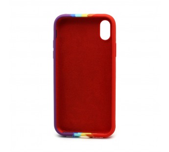 Чехол Silicone Case с лого для Apple iPhone XR (полная защита) (Rainbow001) красно фиолетовый#1939643