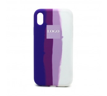 Чехол Silicone Case с лого для Apple iPhone XR (полная защита) (Rainbow030) фиолетово белый#1939646
