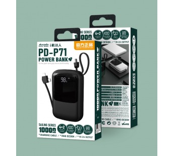 Внешний Аккумулятор (Power Bank) Proda PD-P71 10000 mAh (3A/USB 3.0QC/Type-C PD 18W/LCD/Кабель) Белый#1757458