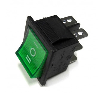 Переключатель с подсветкой KCD4-101/DN on-off-on, 6 контактов 15A, 220V (зелёный)#1702959