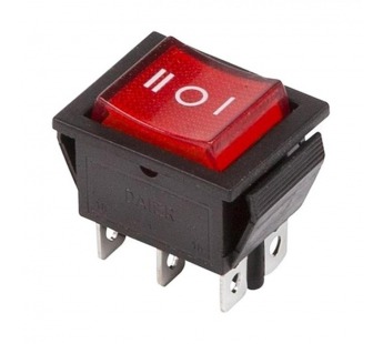 Переключатель с подсветкой KCD4-101/DN on-off-on, 6 контактов 15A, 220V (красный)#2140541