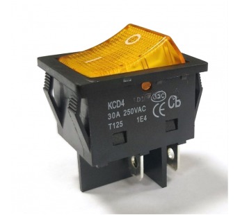 Переключатель с подсветкой KCD4-30A/N on-off 4 контакта 30A, 250В (жёлтый)#2056963