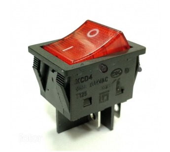 Переключатель с подсветкой KCD4-30A/N on-off 4 контакта 30A, 250В (красный)#2056965