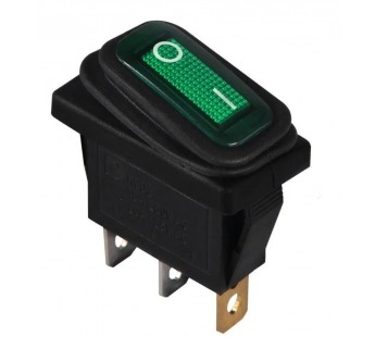 Переключатель узкий с влагозащитой KCD3-101/NW on-off 3 контакта 220В (зелёный)#2140536
