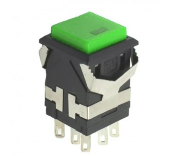 Кнопка без фиксации квадратная KD2-22 off-(on), 8 контактов, 3A, 250V (зелёный)#2142258