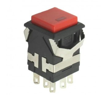 Кнопка без фиксации квадратная KD2-22 off-(on), 8 контактов, 3A, 250V (красный)#2142259