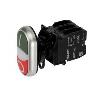 Кнопка LA32 «Пуск-Стоп» красно-зеленая с подсветкой NO+NC "Rexant"#2079563