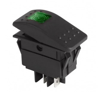 Переключатель клавишный с подсветкой RK1-06N on-off, 4 контакта,12V 35A (зелёный индикатор)#2137994