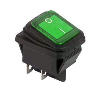 Переключатель широкий с подсветкой KCD2-501/4PN on-off, 4 контакта, 6A,12V (зелёный)#1704260