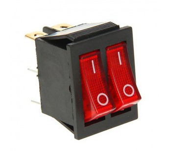 Переключатель двойной с подсветкой KCD4-202/N on-off 6 контактов 15А, 250В (красный,красный)#1703142