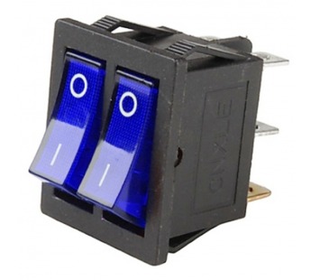 Переключатель двойной с подсветкой KCD4-202/N on-off 6 контактов 15А, 250В (синий, синий)#1703150