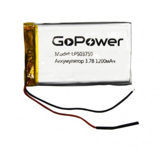 Аккумулятор Li-Pol LP503759 PK1 3.7V 1200mAh (толщ.5,0мм, шир.37мм, дл.59мм) "GoPower"#1898615